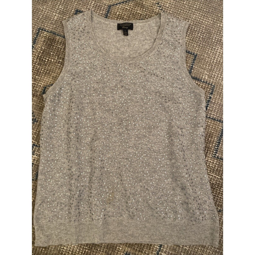 Cashmere by Charter Club Sequined 100% Cashmere Sweater Vest Gray Sz Large
